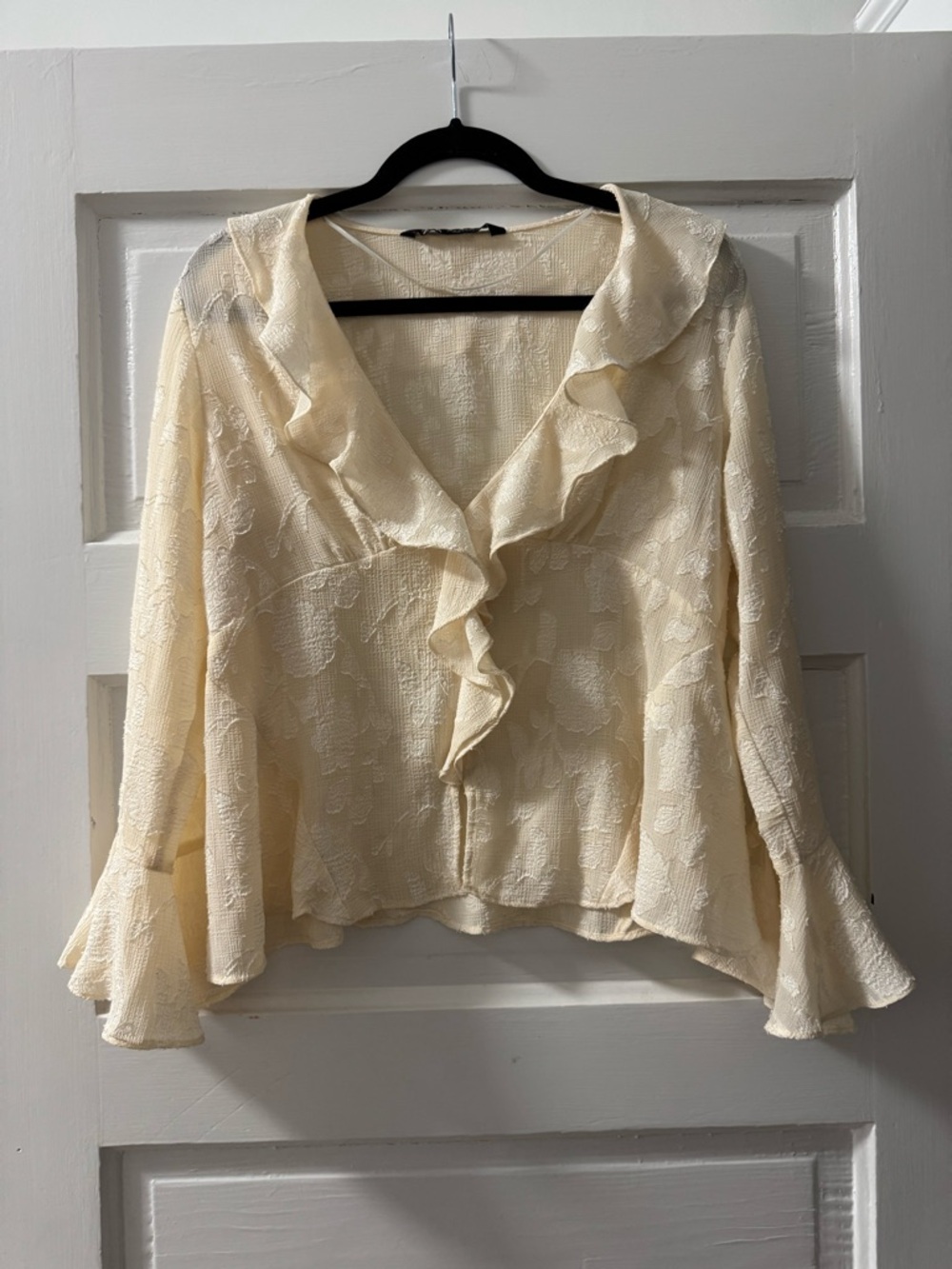 Zara Cream Ruffle V-Neck Blouse